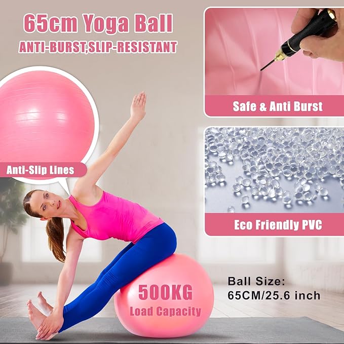 Pilates Kit for Home Workouts Women, Pilates Equipment with Pelvic Floor Exercise Devices, Figure 8 Resistance Band,Booty Bands, Large Yoga Ball for Pregnancy, Kegel Exercise, Physical Therapy-FlexoryFit