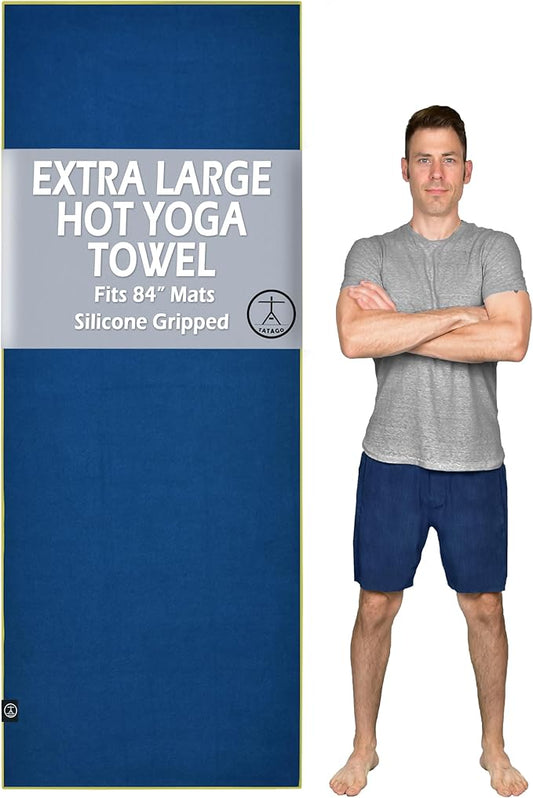 Tatago Hot Yoga Mat Towel Non Slip for Hot Yoga (72-84 inch Mats) Our Hot Yoga Towel Non Slip Silicone Dabs & Absorbent Microfiber Blend Gives You More Grip As You Drip! (Azuloro, XL - 84")-FlexoryFit
