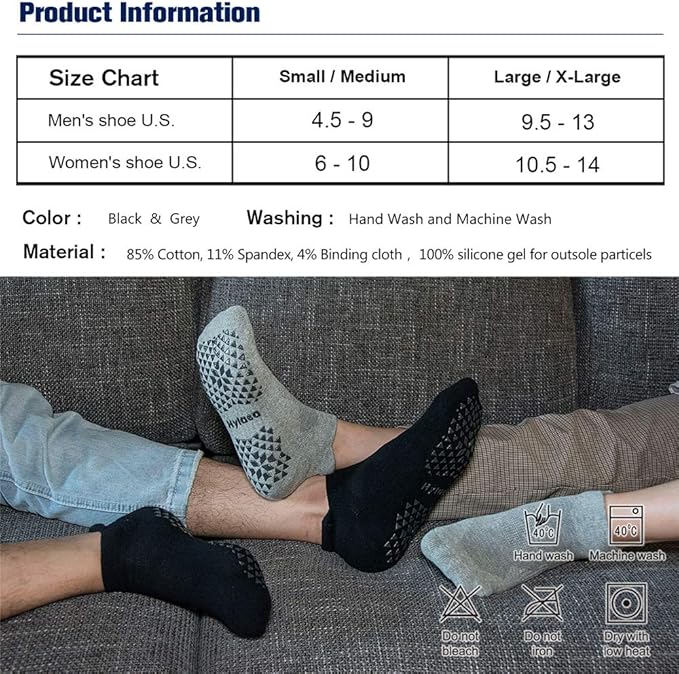 Hylaea Unisex Non Slip Socks with Grip for Yoga, Hospital, Pilates, Barre | Ankle, Cushioned-FlexoryFit