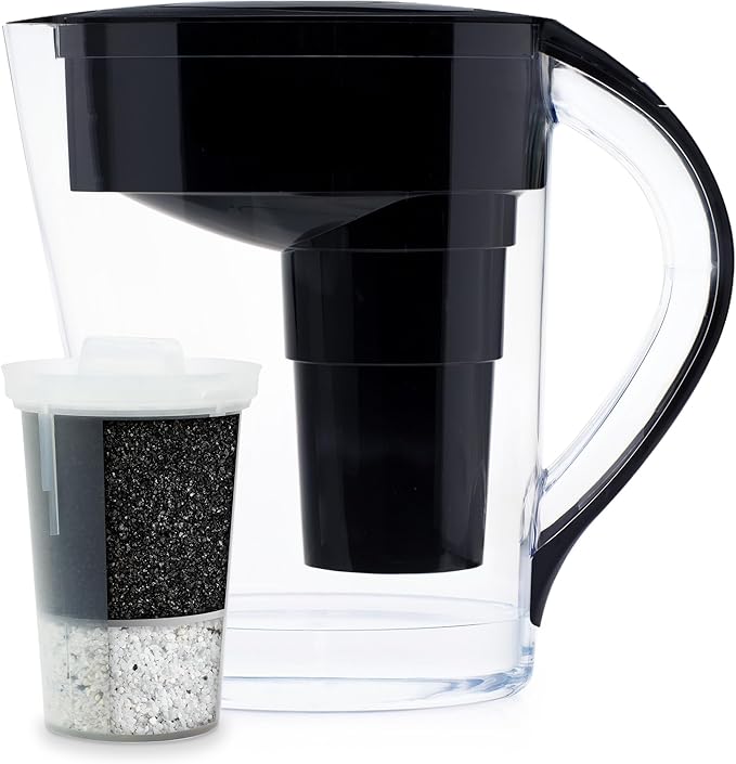 Santevia MINA Alkaline Water Filter Pitcher & 3-Pack Replacment Filter | Chlorine and Lead Filter | Water Purifier Pitcher | Home Water Filtration Pitcher | 9-Cup at Home Water Filter | Made in Canada