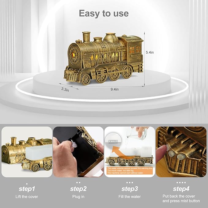 Train Diffuser 300ml, Aromatherapy Diffuser Cool Mist Ultrasonic Aroma Train Diffuser with Remote Control 2 Light 2 Mist Mode Auto Shut-Off for Bedroom Office Hotel(Bronze)