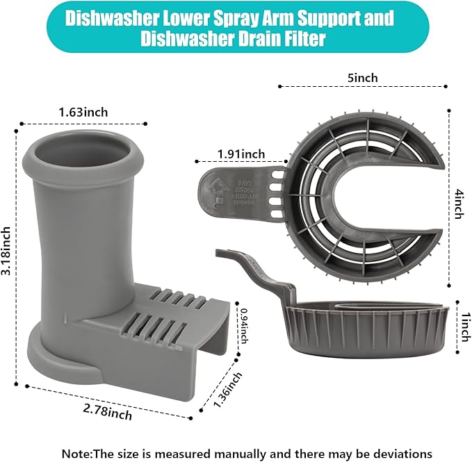 5304518968 Dishwasher Lower Spray Arm Support 5304506518 Dishwasher Drain Filter, Compatible for Frigidaire Dishwashers Spray Arm Assembly, Fit for Arm 154252101 154292901 filter 154252701 154252702