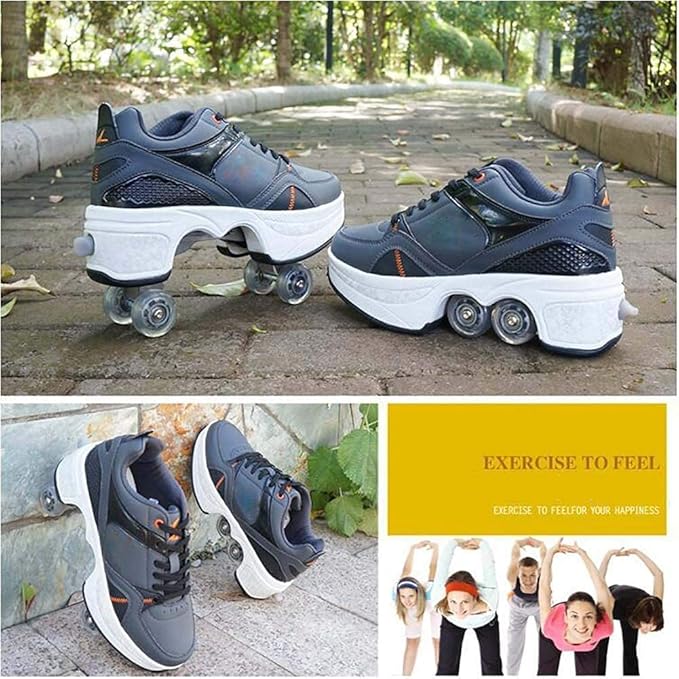 Double-Row Deform Wheel Automatic Walking Shoes Invisible Deformation Roller Skate 2 in 1 Removable Pulley Skates Skating Parkour-FlexoryFit