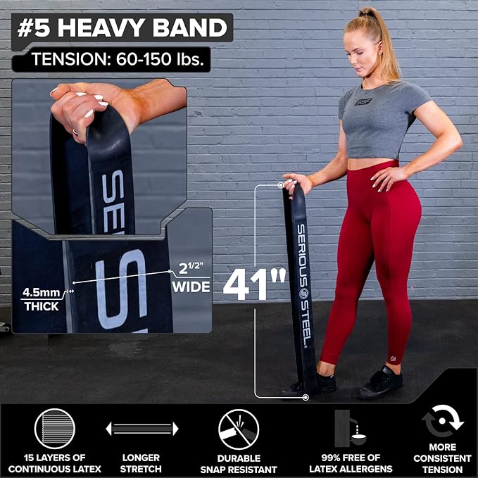 SERIOUS STEEL FITNESS Assisted 41" Pull-Up Band, Resistance & Stretch, Powerlifting & Pull-up Assist Loop (Single Band)-FlexoryFit