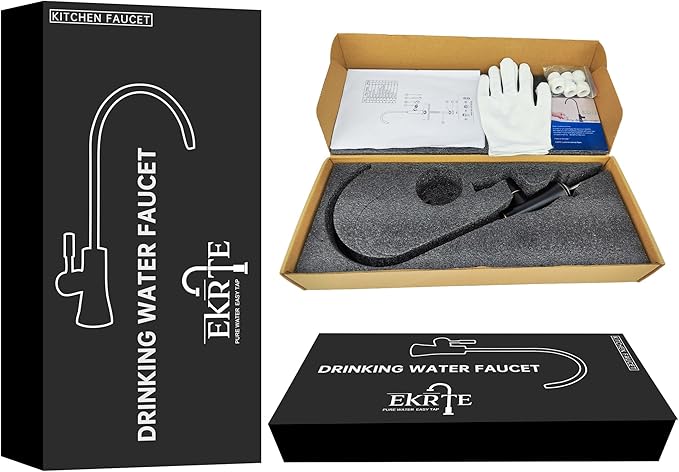 EKRTE Matte Black Drinking Water Faucet for Kitchen Sink, Brass Kitchen Water Filter Faucet,Commercial Water Filtration Faucet for Under Sink Water Filter System, Solid Brass RO Faucet in Matte Black