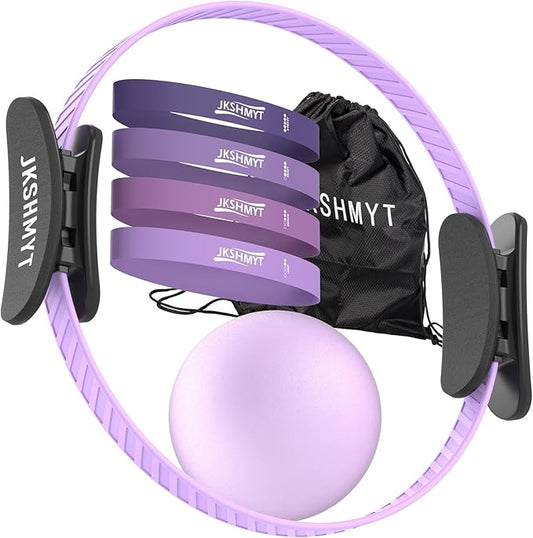 JKSHMYT Pilates Ring-14.5" Home Pilates kit with Padded Handles, Mini Ball, Resistance Bands, Guide & Bag, Better me Pilates Essentials Set for Workouts Women-FlexoryFit