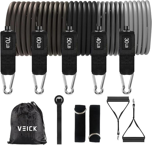 VEICK Resistance Bands, Exercise Bands for Working Out with Handles, Elastic Workout Bands for Men Women, Exercising Bands for Strength Training Equipment at Home Gym-FlexoryFit