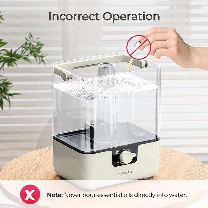 CHIVALZ Humidifiers for Bedroom, 6L Cool Mist Humidifiers for Baby Nursery, 26dB Quiet, 50H Runtime, Top Fill Humidifier for Large Room, Home, Plants, Nightlight, Oil Diffuser 1 Pack