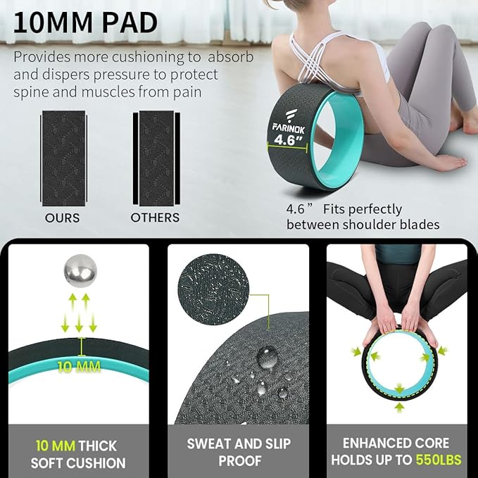 Yoga Wheel for Back Pain Relief, Back Roller Wheel with Extra Cushion, Wider & Thickest Foam, Stretches and Strengthens Core Muscles-FlexoryFit