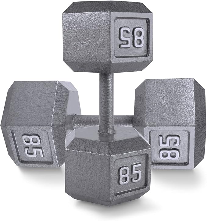 WF Athletic Supply Cast Iron Solid Hexagon Gray/Black Dumbbells, Strength Training Free Weights Set of 2 for Women and Men, Hand Weights Sold by Pairs, Multi-Select Size Options Available-FlexoryFit
