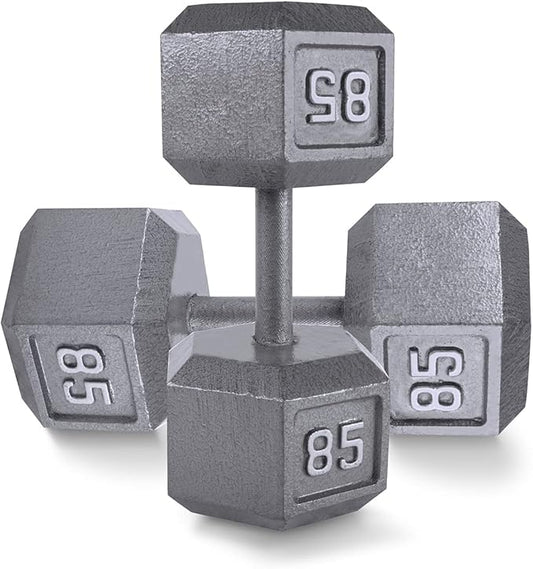 WF Athletic Supply Cast Iron Solid Hexagon Gray/Black Dumbbells, Strength Training Free Weights Set of 2 for Women and Men, Hand Weights Sold by Pairs, Multi-Select Size Options Available-FlexoryFit