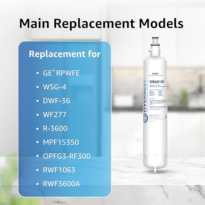 Overbest Replacement for GE® RPWFE, RPWF (Built-in CHIP) Refrigerator Water Filter,Compatible with GFE28GYNFS, GFE28GELDS, 1 Filter