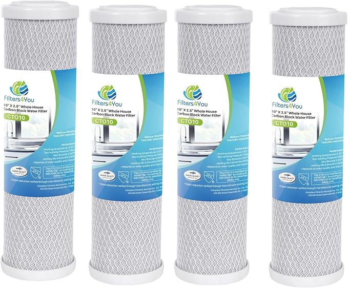 4-Pack Universal 10 Inch Carbon Block Filter Compatible for Whole House Filter Systems Replaces CBC-10, GE FXWTC, WFPFC8002 & WFPFC9001, D-10A & D-10, Whirlpool WHCF-WHWC