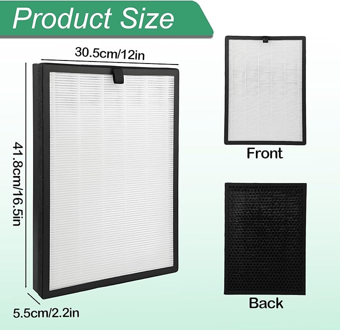 Puroair 400 Replacement Filter for Puro 400 Air Purifier, 3-in-1 Filtration System with Activated Carbon Filter, True HEPA 14 Replacement Filters Captures Air Pollutants, Dander, Smoke, Dust, 2 Pack