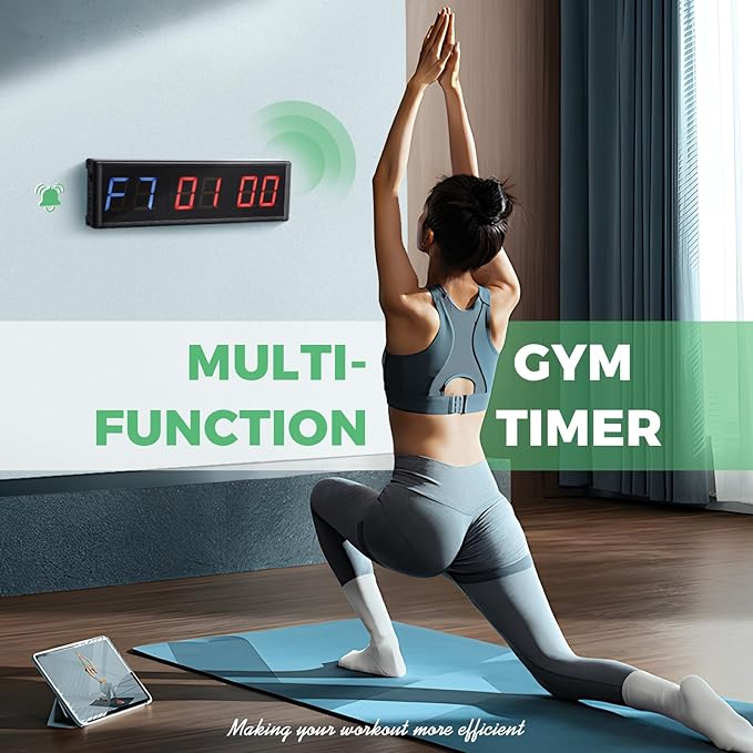 15'' Bluetooth Gym Timer Clock for Home Gym Digital Display Gym Clock Stopwatch Interval Workout Timer Adjustable Buzzer Volume with Remote and APP Control for Sport Boxing Fitness Kitchen-FlexoryFit