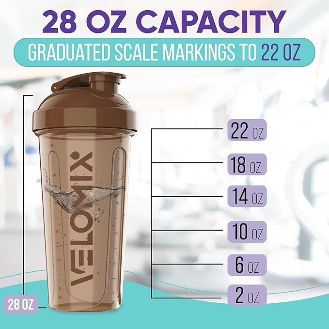 '-4 PACK- 28 oz Protein Shaker Bottle for Protein Mixes - 4x Wire Whisk | Leak Proof Shaker Cups for Protein Shakes | Protein Shaker Bottle Pack | Protein Shake Cup (Brown)-FlexoryFit