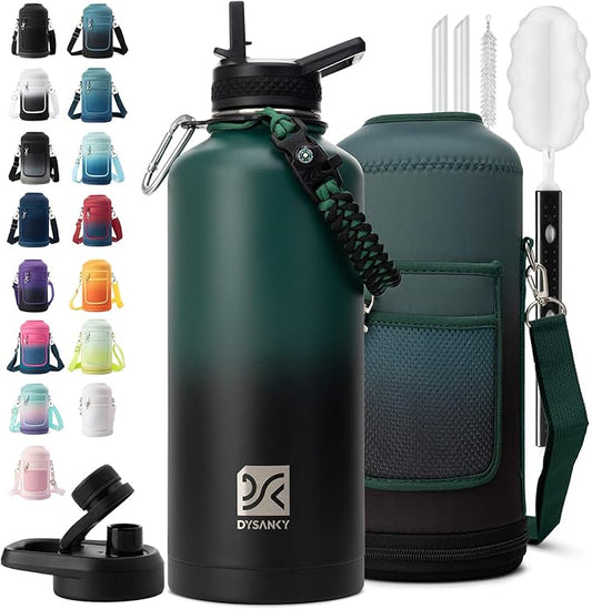 Insulated Water Bottle | Thickened Stainless Steel for Gym and Hiking with Straw, Carrier Bag, Handle Strap | BPA-Free 87 oz-FlexoryFit
