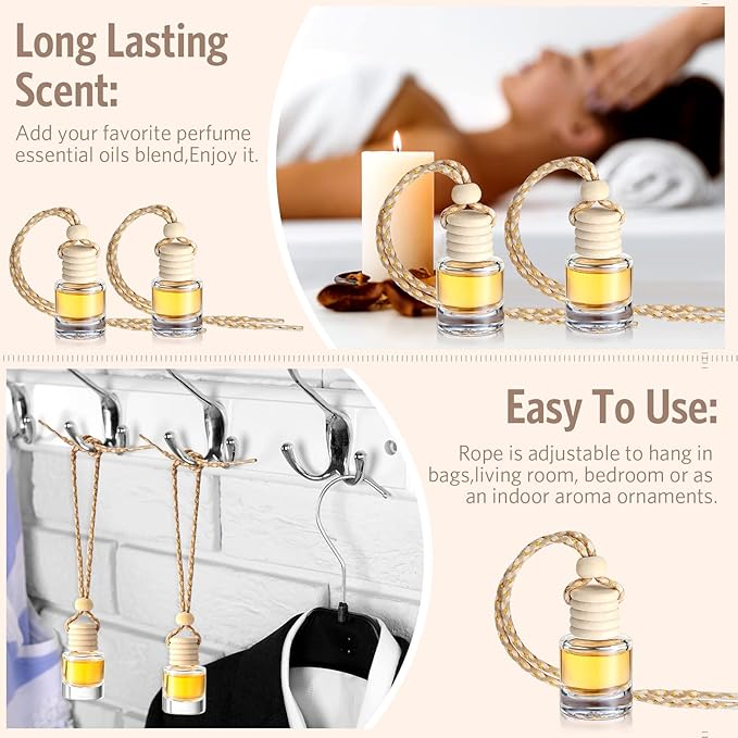 BBTO 100 Pcs Car Air Fresheners Diffuser with Wooden Empty Aromatherapy Diffuser Clear Fragrance Holder Pendant Hanging Perfume Fresheners Bottles for Car Decor(Clear Classic)