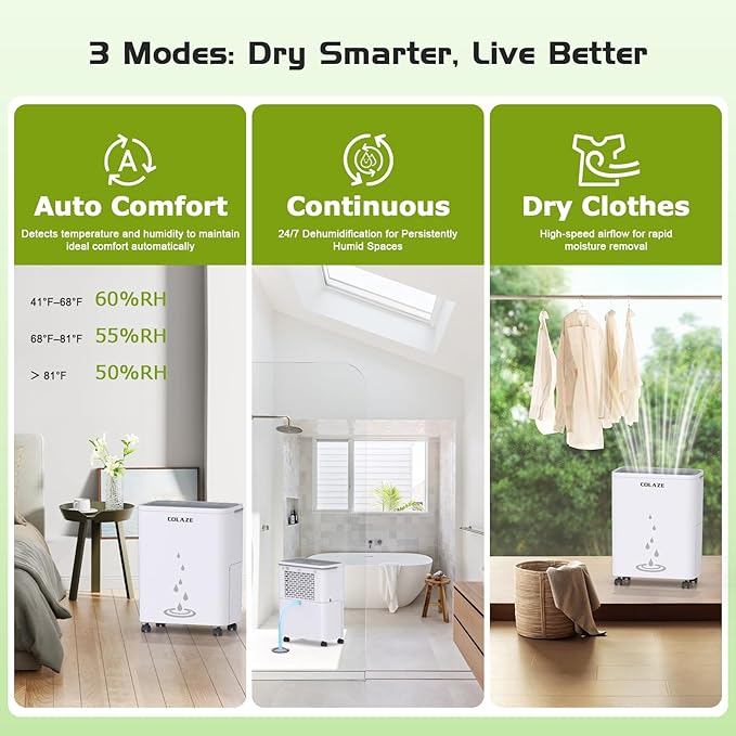 Dehumidifier for Home - 30 Pint Dehumidifier with Drain Hose Up to 2500 Sq. Ft Coverage - Ideal for Basement Bedroom Bathroom - Intelligent Humidity Control, Auto Defrost, 24H Timer