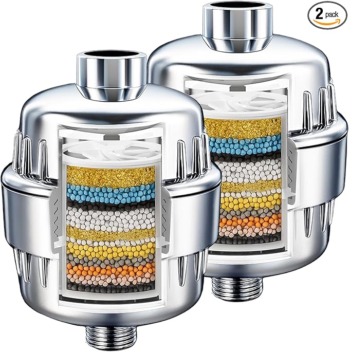 Shower Water Filter 2 Pack- Shower Head Filter for Hard Water - 20 Stage Showerhead Filter - Water Softener to Remove Chlorine and Fluoride,Chrome