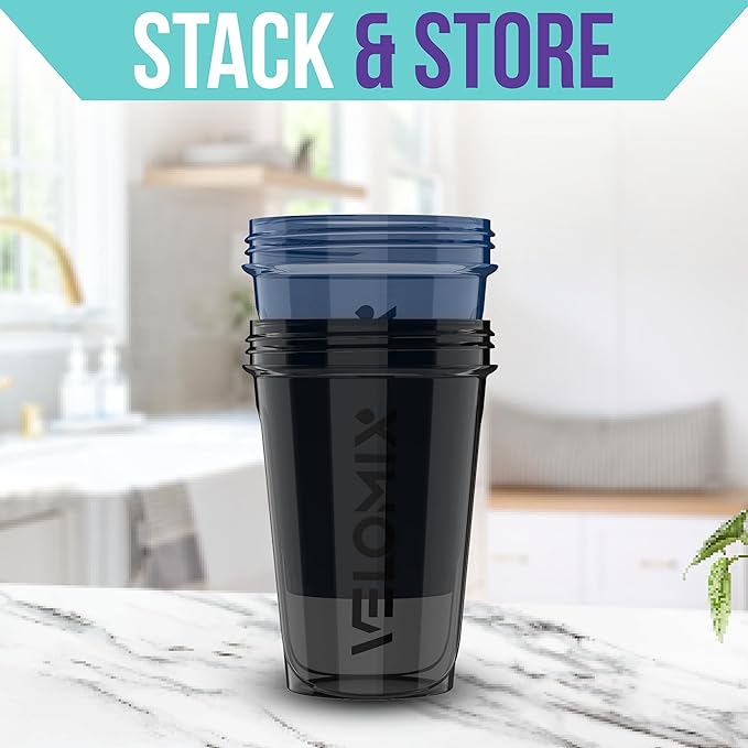 '-2 Pack- 20 oz Protein Shaker Bottles for Protein Mixes - 2x Wire Whisk, Leak Proof Shaker Cups for Protein Shakes and Pre Workout, Protein Shaker Bottle Pack, Protein Mixer Cup (Blue&Black)-FlexoryFit