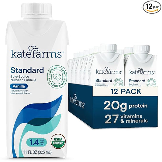 KATE FARMS Organic 1.4 High Calorie Nutrition Shake, Vanilla, 20g Protein, 27 Vitamins and Minerals, Meal Replacement, Protein Shake, 11 oz (12 Pack)-FlexoryFit