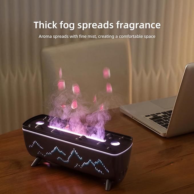 Dual Jellyfish & 3 Colors Flame Essential Oil Diffuser, Mist Humidifier, Aroma Diffuser with Jellyfish Shaped Spray Timing Auto-Off (Black)