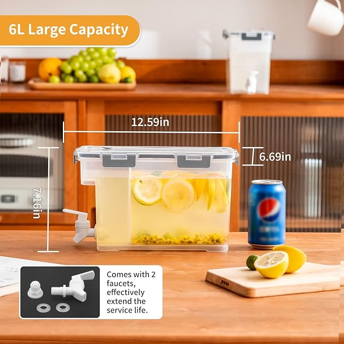 Cold Kettle with Faucet, 2 Pack-6L/1.5 gallon Refrigerator Juice Water Pitcher, Home Plastic Beverage Dispenser, Filter Drink Container for Home, Kitchen, Camping, Party