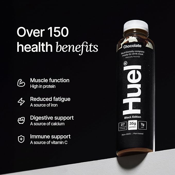 Huel Black Edition Ready-to-Drink, Chocolate Meal Replacement Drink, 35g High Protein, 27 Vitamins and Minerals, Vegan, Gluten Free, Plant Based, High Fiber, Low Sugar, 16.9 Fl Oz (12 Pack)-FlexoryFit