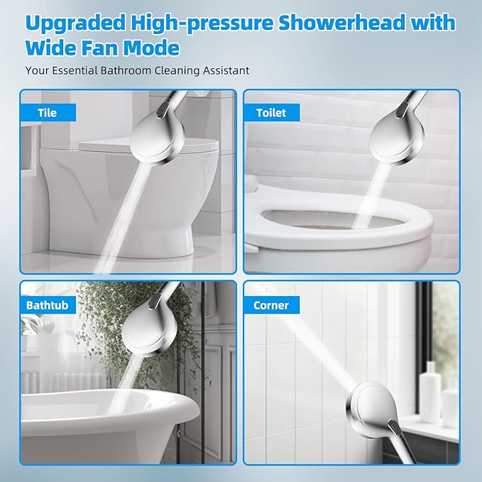 Hibbent All Metal Shower Head, 10'' High Pressure Rainfall Shower Head/Handheld Showerhead Combo with 12'' Adjustable Curve Shower Extension Arm, 10-Spray, 71'' Shower Hose, Shower Head Holder, Chrome