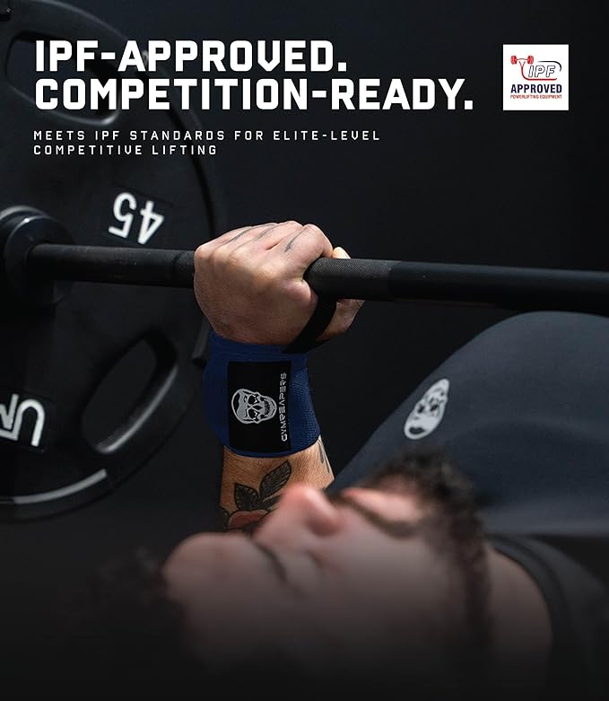 Gymreapers Weightlifting Wrist Wraps (IPF Approved) 18" Professional Quality Wrist Support with Heavy Duty Thumb Loop - Best Wrap for Powerlifting Competition, Strength Training, Bodybuilding-FlexoryFit