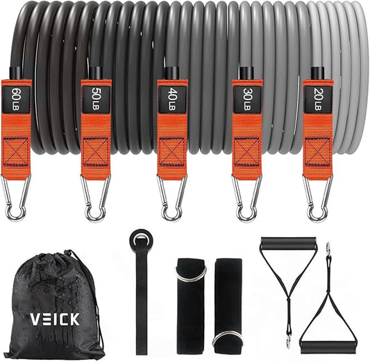 VEICK Resistance Bands, Exercise Bands for Working Out with Handles, Elastic Workout Bands for Men Women, Exercising Bands for Strength Training Equipment at Home Gym-FlexoryFit