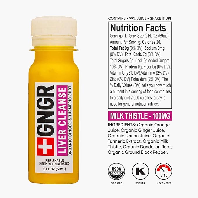 '+GNGR Liver Cleanse Shot, Cold-Pressed Ginger Shot with Milk Thistle, Dandelion Root, Turmeric Root, Immunity Shot for all natural Liver Support, Detox, Immunity, Digestion, Cleanse (2 Oz, Pack of 12)-FlexoryFit