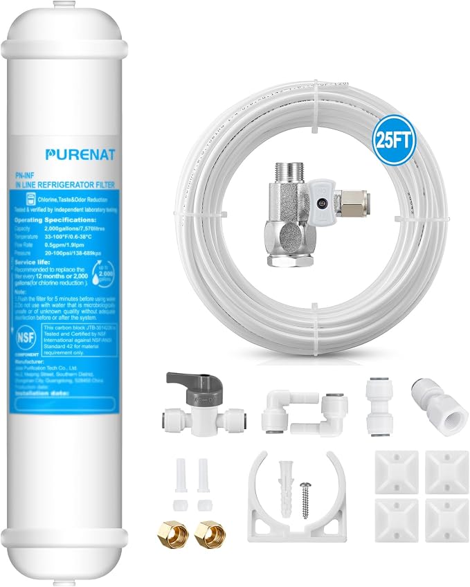 Inline Water Filter Kit for Refrigerator and Ice Maker, 1/4" Quick Connect Post by PURENATTUBINGANDFITTINGS