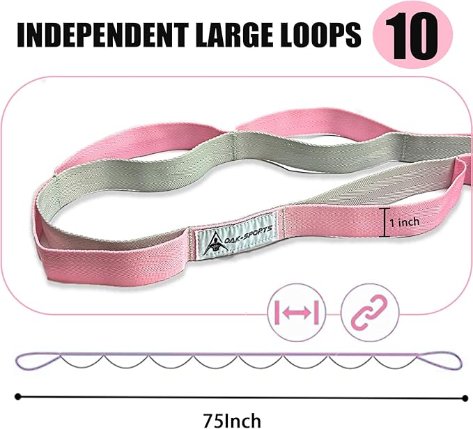 Stretching Strap Yoga Strap with Loops, Stretch Straps for Physical Therapy, Non-Elastic Exercise Strap for Pilates, Dance and Gymnastics with Workout Guide-FlexoryFit