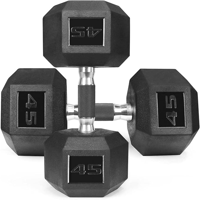WF Athletic Supply Rubber Encased Hex Dumbbells with Rubber Grip Contoured Handle for Muscle Toning, Strength Building & Full Body Workout-FlexoryFit
