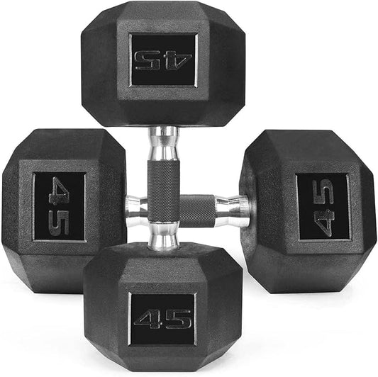 WF Athletic Supply Rubber Encased Hex Dumbbells with Rubber Grip Contoured Handle for Muscle Toning, Strength Building & Full Body Workout-FlexoryFit