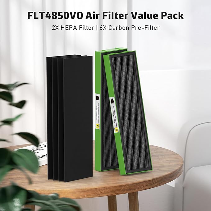 FLT4825VO Toxin Clear HEPA Replacement Compatible with AC4825 AC4300 AC4800 AC4900 AC4850, 2 True HEPA Filters & 6 Activated Carbon Pre-Filters, FLT4825VO, Black/Green