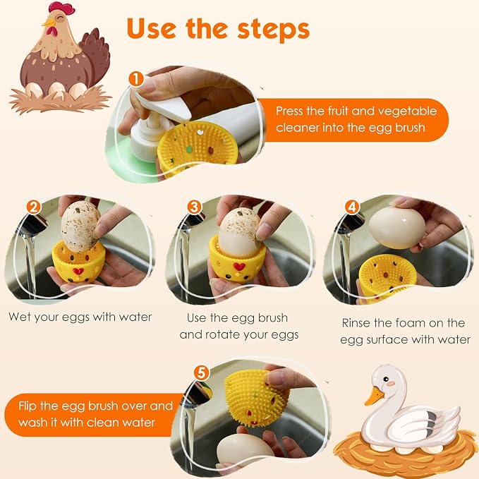 Egg Brush Cleaner, Egg Cleaner for Fresh Eggs, Cute Chick Shaped Egg Wash and - Image 4