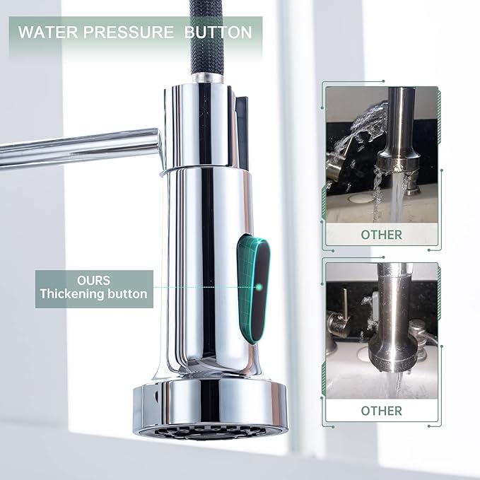 WEWE Chrome Kitchen Faucet, Faucet for Kitchen Sink with Pull Down Sprayer Kitchen Faucet with Deck Plate Stainless Steel Single Handle Spring for Farmhouse Utility Bar Laundry Sinks