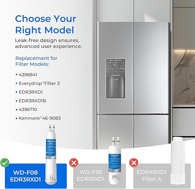 Waterdrop EDR3RXD1 Replacement for Everydrop® Filter 3, 4396841, 4396710, Kenmore® 46-9083, 46-9030, WD-F08 Refrigerator Water Filter