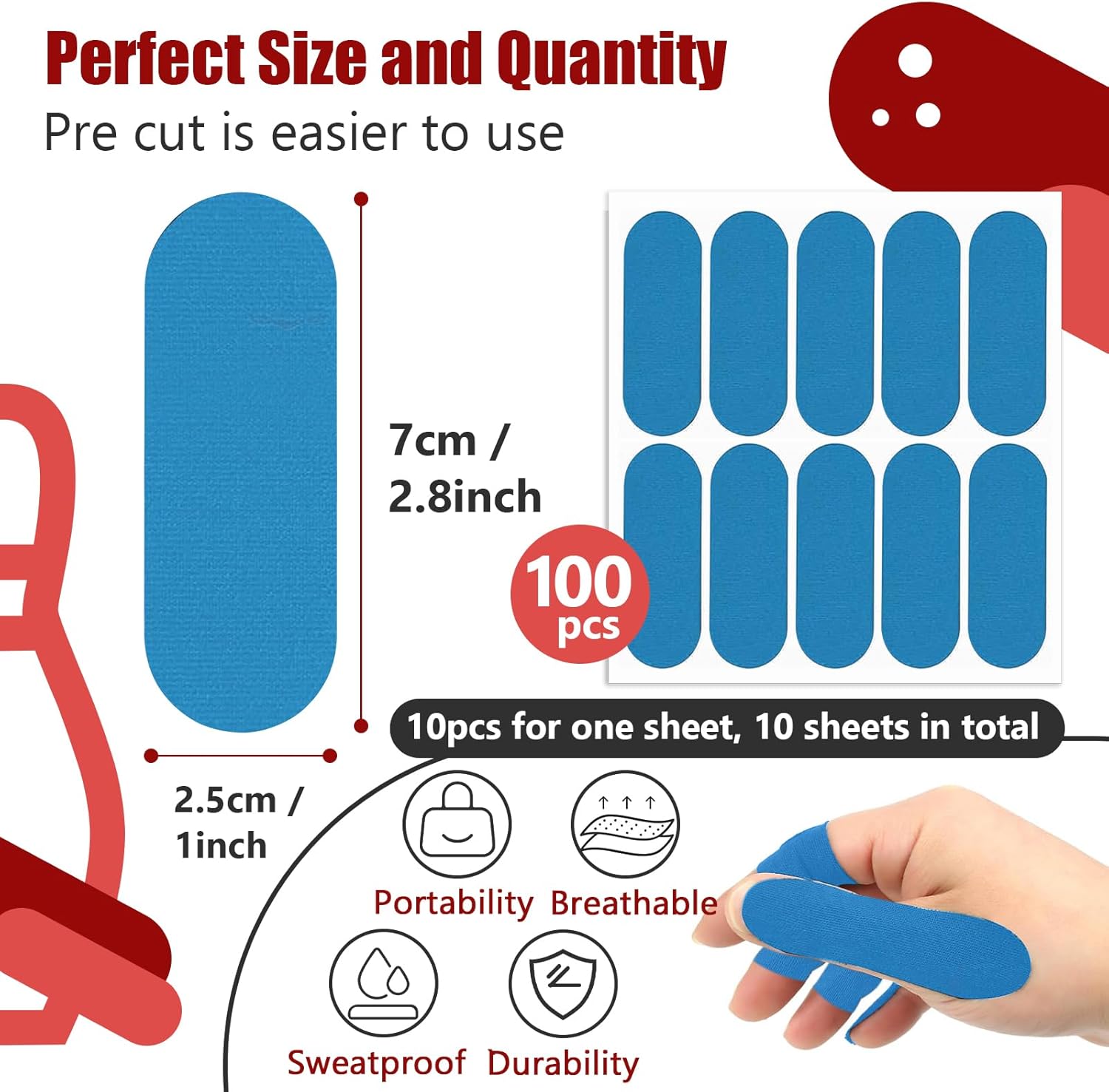 100 PCS Bowling Thumb Tape - Bowling Finger Tape - Thumb Tape Protector for Bowling(Multiple Colors, 1 x 2.8 Inches, Breathable)