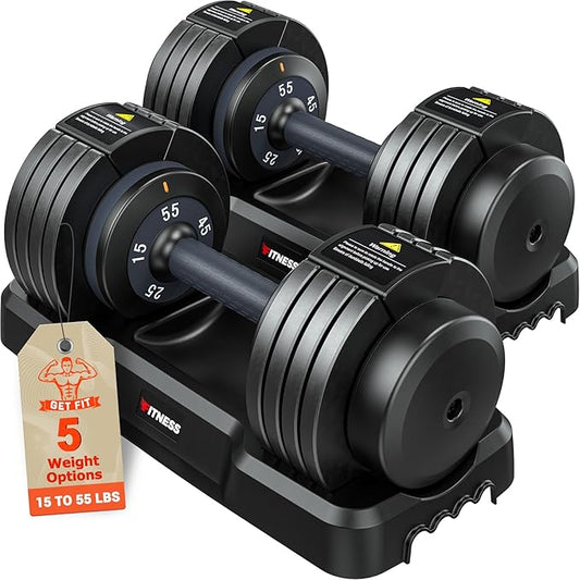 Adjustable Dumbbells Set of 2, 1 Hand Adjustable Weights Dumbbells Set, 5 in 1/10 in 1 Free Dumbbell with Anti-Slip Texture Handle, 25/55/80lb Pair Weight Set For Home Gym Suit both Men and Women-FlexoryFit