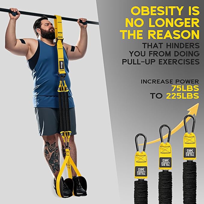 Pull Up Assistance Bands, Adjustable Heavy Duty Resistance Band for Pull Up, 3 Pull Up Bands, Comfortable Fabric Feet/Knee Rest, Assistance Bands for Pull-Up, Home Fitness, Body Stretching-FlexoryFit