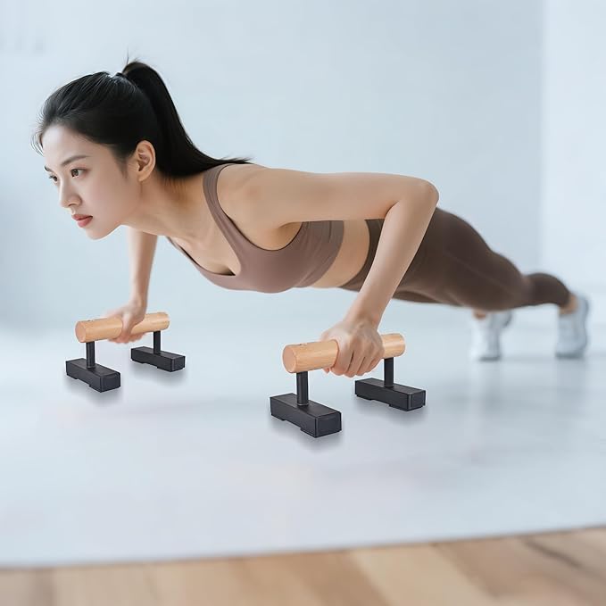 1 Pair Wood Floor Push Up Bars for Men, Anti-slip Handstand Parallettes Bars, Strength Training Push-Up Stands for Calisthenics, Fitness, Gymnastics, Workouts, Calistenia-FlexoryFit