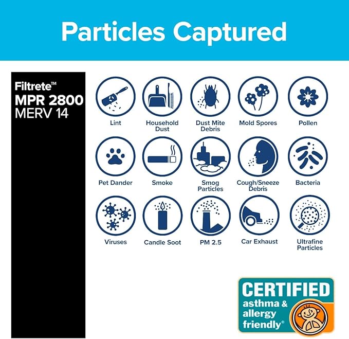 Filtrete 16x25x1 Air Filter, MPR 2800, MERV 14, Healthy Living Ultrafine Particle Reduction 3-Month Pleated 1-Inch Air Filters, 2 Filters, White