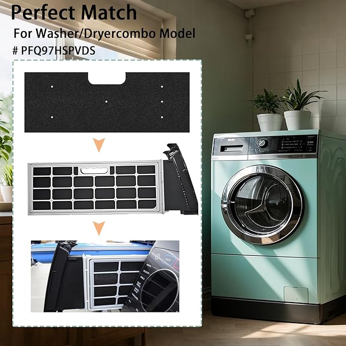 2025 New WH01X35719 Lint Filter, 4Pcs GE Washer Dryer Combo with dryer vent brush, Dryer Lint Filter Replacement, Hand Washable and Reusable,Models: PFQ97HSPVDS