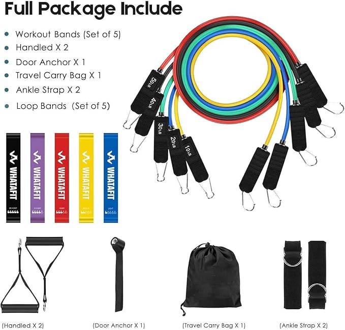 WHATAFIT Resistance Bands, Exercise Bands，Resistance Bands for Working Out, Work Out Bands with Handles for Men and Women Fitness, Strength Training Home Gym Equipment-FlexoryFit