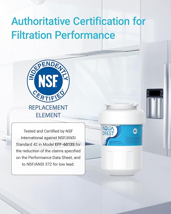 AQUA CREST AQF-FF13 Replacement for GE® SmartWater® MWF®, MWFINT, MWFP, MWFA, GWF, HDX FMG-1, GSE25GSHECSS, WFC1201, Kenmore® 9991 Refrigerator Water filter, 3 Filters