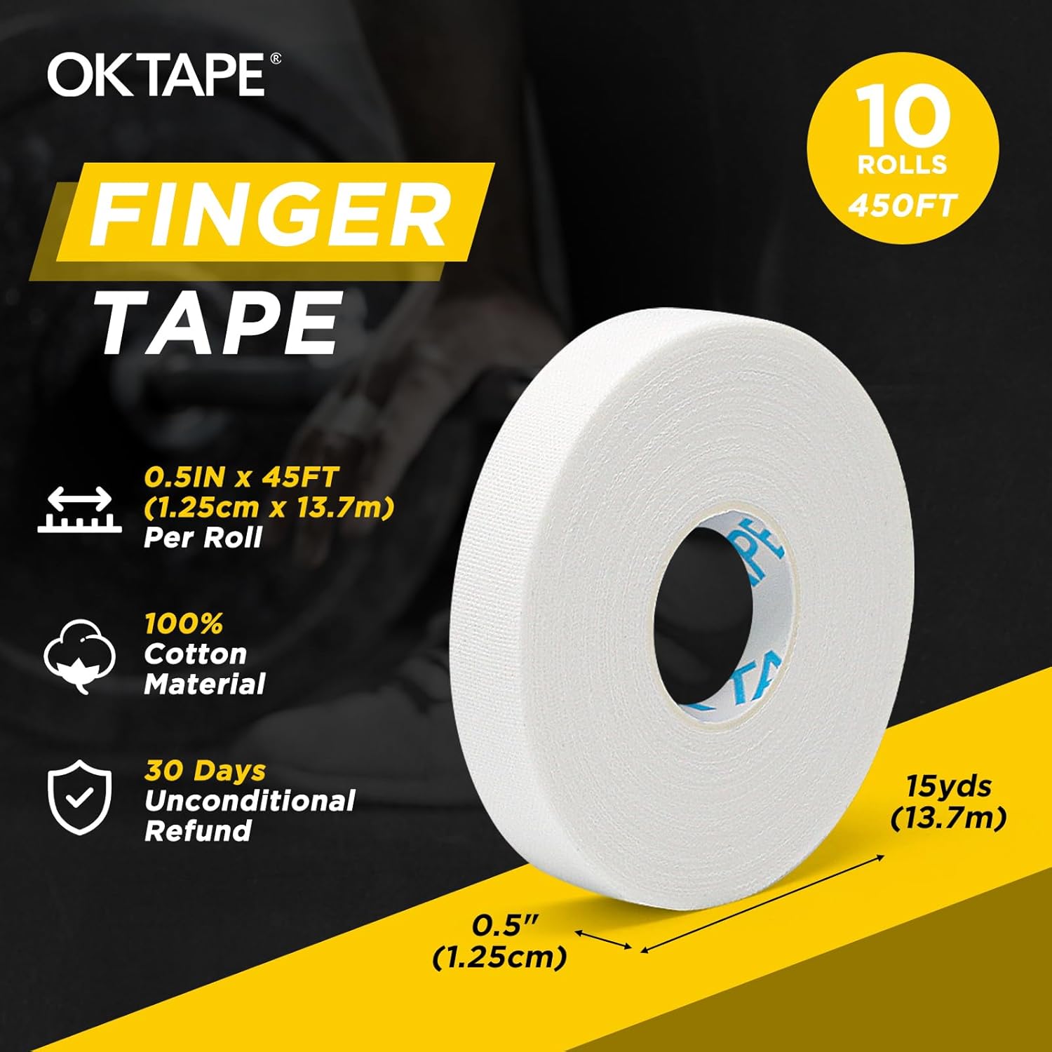 OK TAPE Athletic Finger Tape (10Rolls 450FT), Finge Wrap Tape, Extra Strong Adhesive Finger Support and Protect Tape, Hand Grip Tape for Rock Climbing, MMA, Jiu Jitsu, Volleyball, White